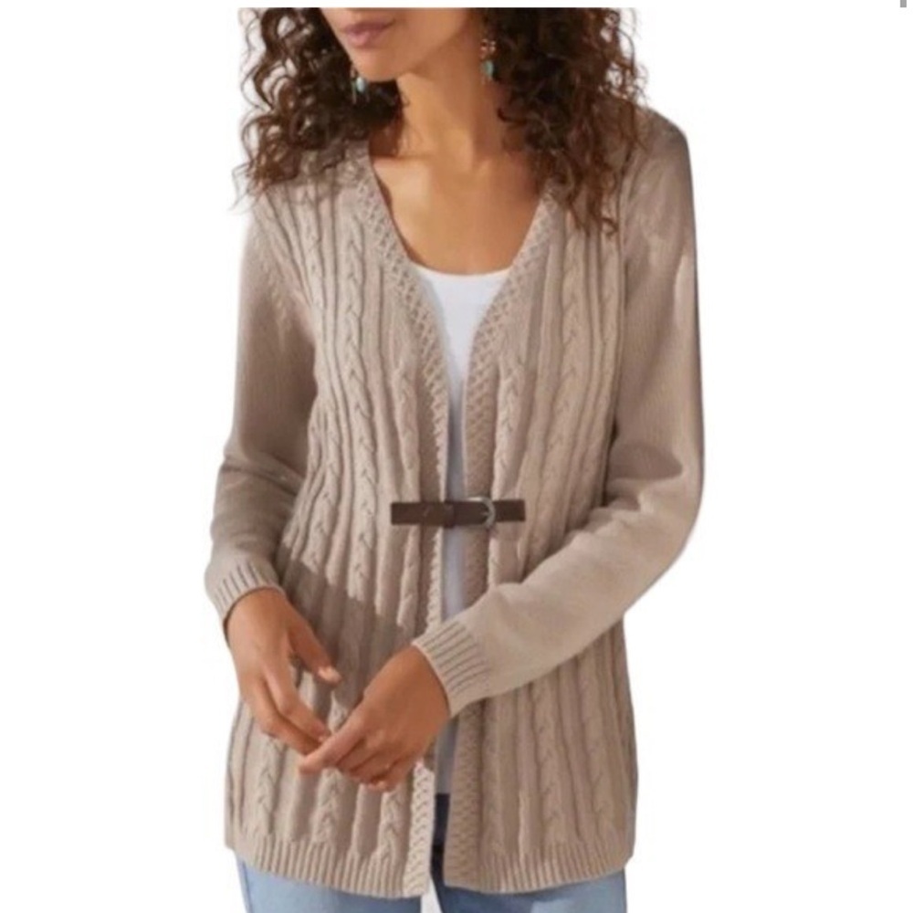 Soft Surroundings Women's Beige Cable Knit Cardigan Sweater 2X